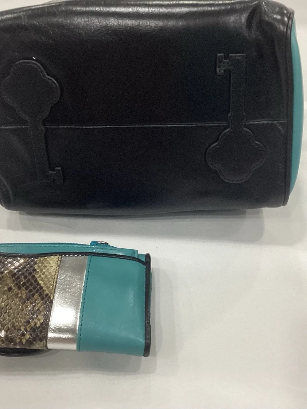 Teal and Silver Leather Satchel and Wallet Set